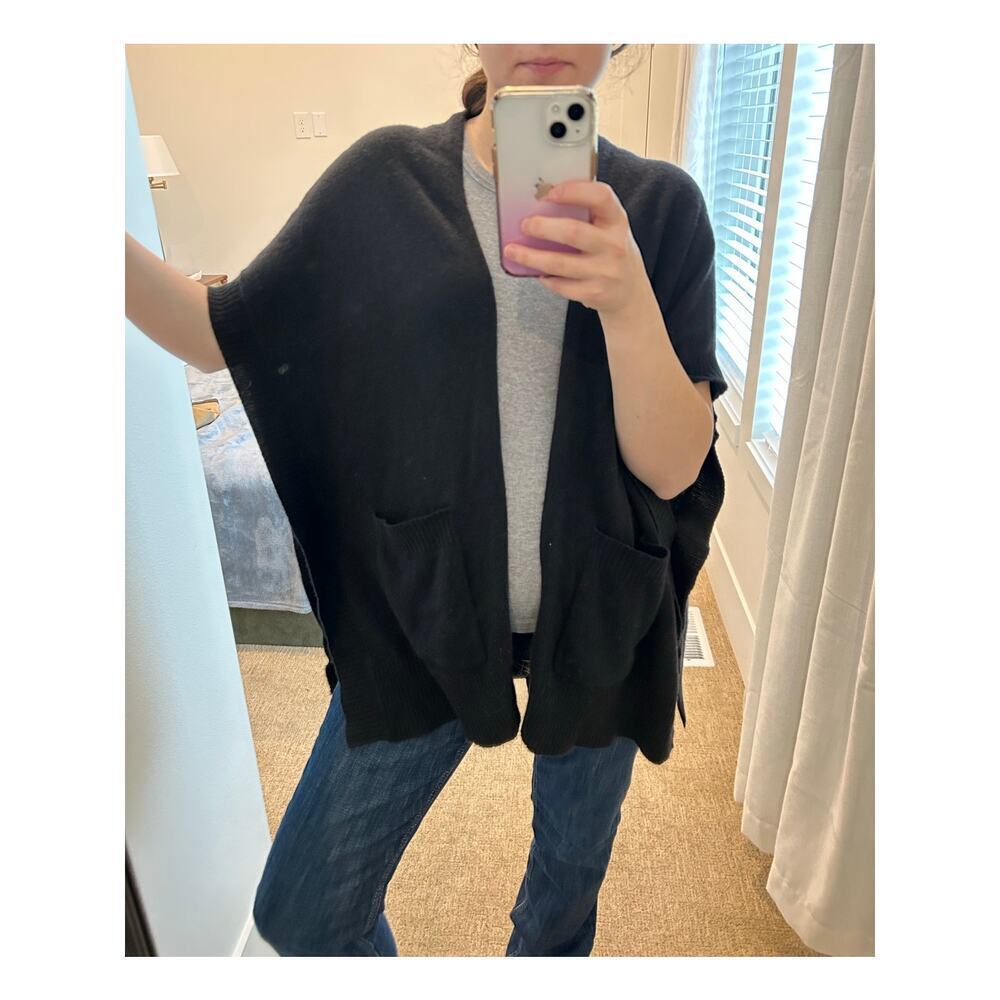Halogen 100% Cashmere Cardigan Vest Pancho Black -One size